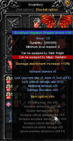 Dragon Armor +15 [+28opt, Luck] [SET]