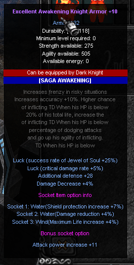 SET AWAKENING LUCK+DD BM +10 SOCK COMPLETO
