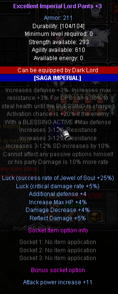 Imperial Lord Pants +3 [+20opt, Luck] [EXC 6]