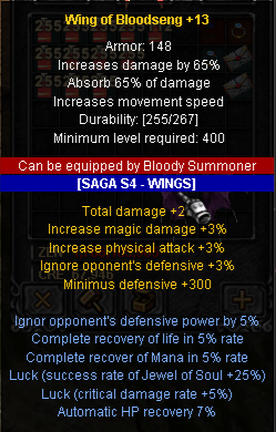 Wings of Bloodseng +13 [+28opt, Luck]